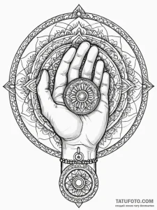 A human hand, holding a scale, but one side i... - эскиз тату (№1752081415_0, 09.07.2025 17:16) — Tatufoto.com
