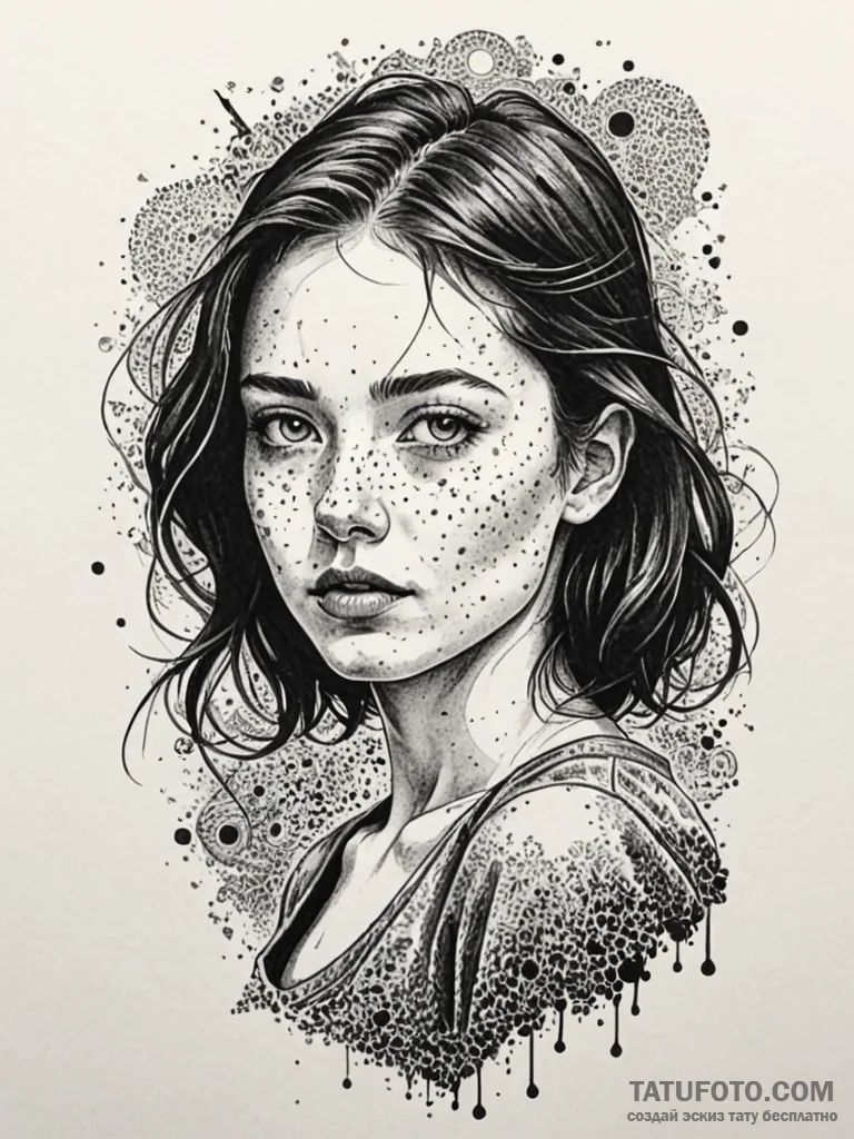 A girl whose freckles connect to form a secre... - эскиз тату (№1752081843_0, 09.07.2025 17:24) — Tatufoto.com