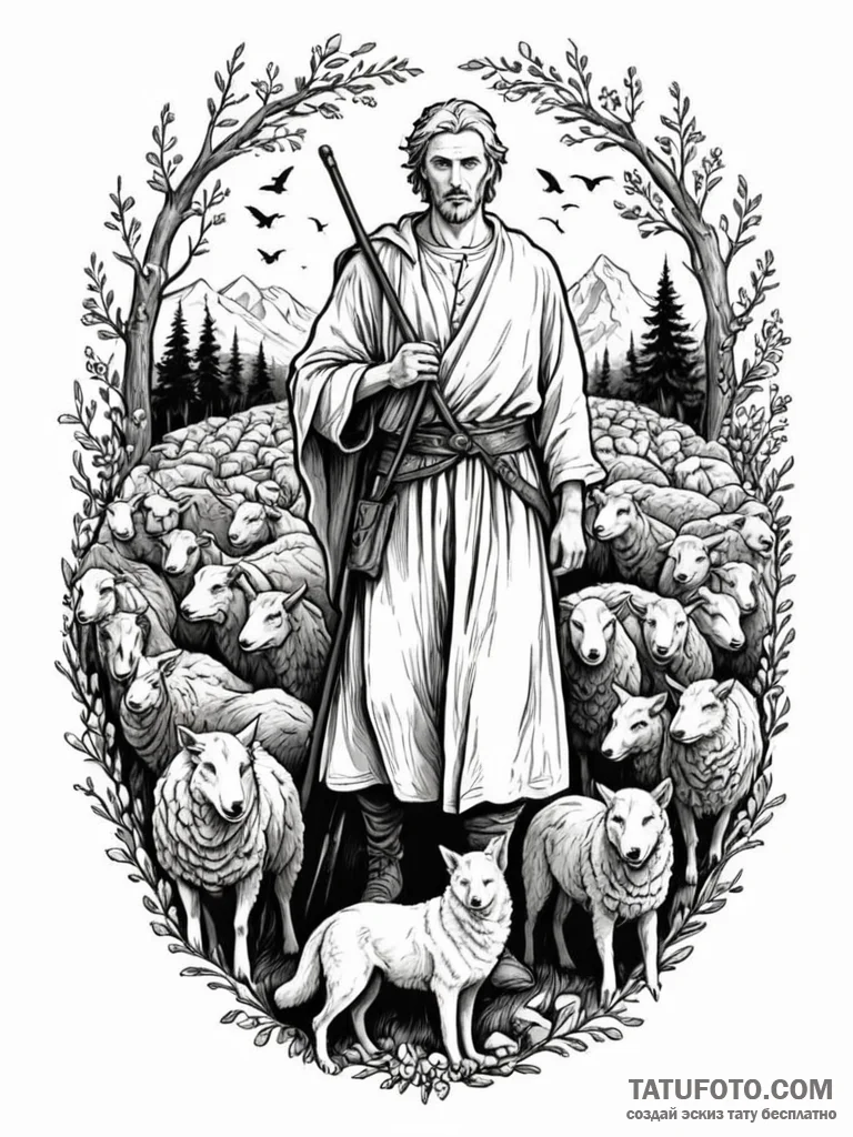 A beautiful, strong shepherd, protecting thei... - эскиз тату (№1752081926_0, 09.07.2025 17:25) — Tatufoto.com