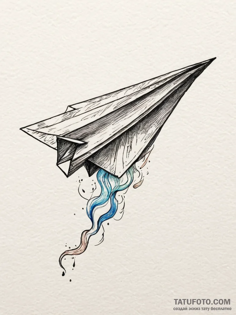 A paper airplane, leaving a trail of rainbow... - эскиз тату (№1752082009_0, 09.07.2025 17:26) — Tatufoto.com