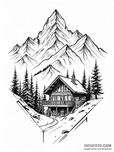 A minimalist drawing of a ski chalet in the m... - эскиз тату (№1752082341_0, 09.07.2025 17:32) — Tatufoto.com
