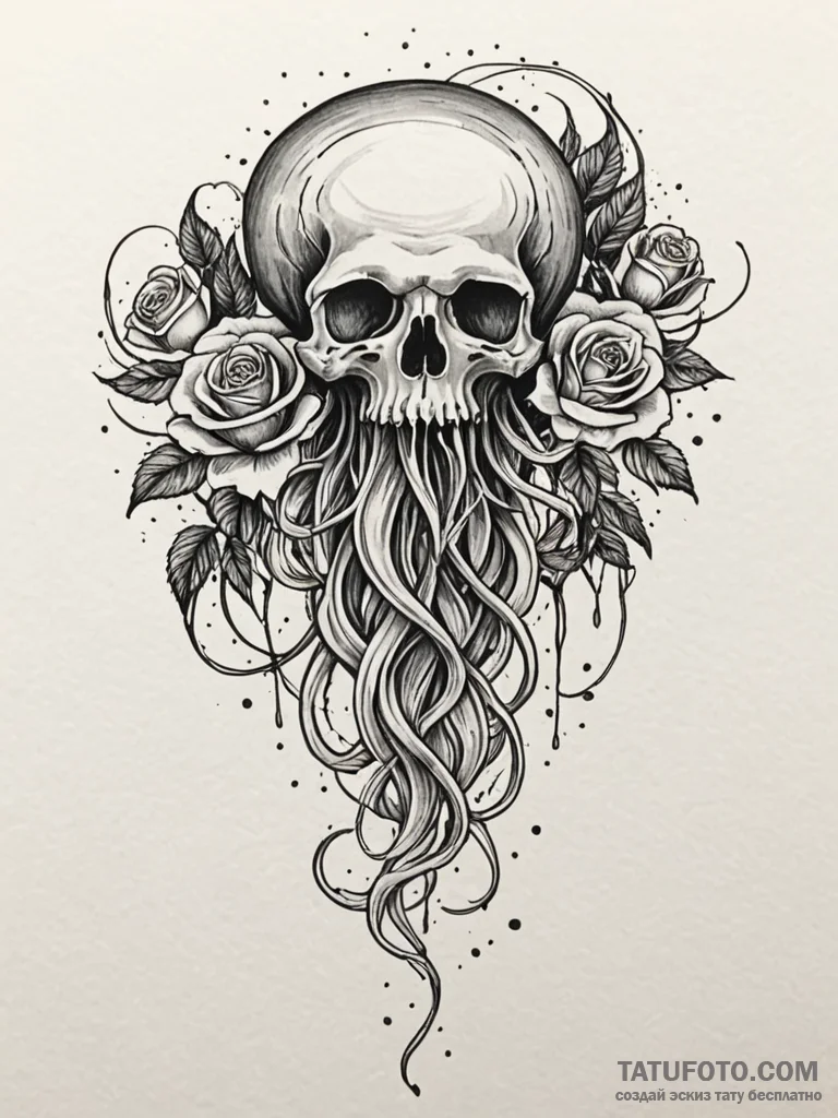 A jellyfish, its tentacles are soft, flowing... - эскиз тату (№1752082591_0, 09.07.2025 17:36) — Tatufoto.com