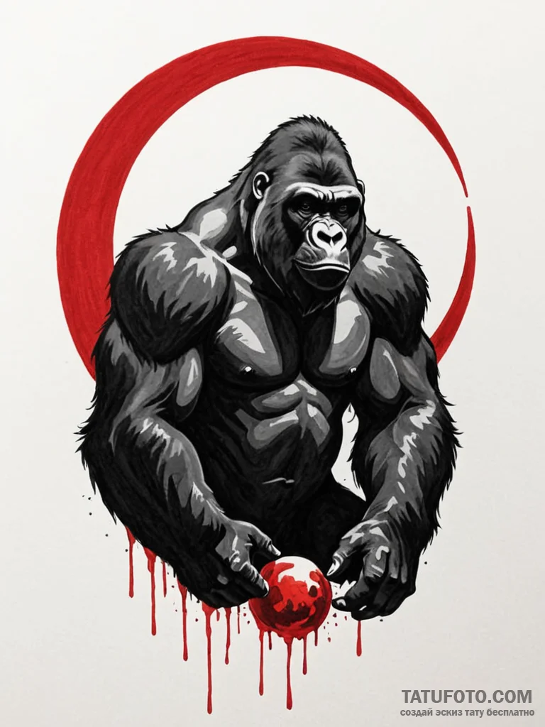 A powerful gorilla, its silhouette against a... - эскиз тату (№1752082674_0, 09.07.2025 17:37) — Tatufoto.com