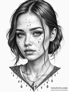 A girl whose tears are diamonds, tattoo line... - эскиз тату (№1752082841_0, 09.07.2025 17:40) — Tatufoto.com