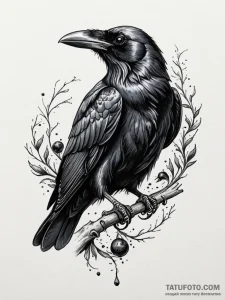 A beautiful, realistic raven, a symbol of mag... - эскиз тату (№1752083213_0, 09.07.2025 17:46) — Tatufoto.com