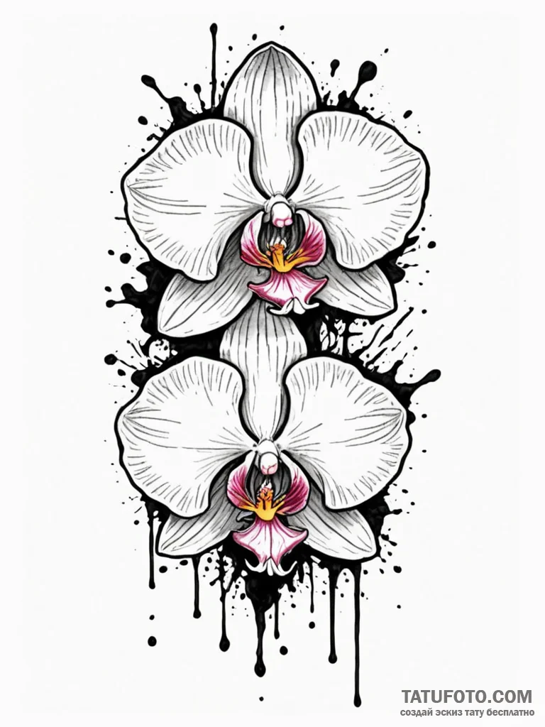 A single, perfect, blooming orchid, ink illus... - эскиз тату (№1752083544_0, 09.07.2025 17:52) — Tatufoto.com