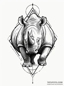 A charging rhinoceros, a symbol of unstoppabl... - эскиз тату (№1752083794_0, 09.07.2025 17:56) — Tatufoto.com