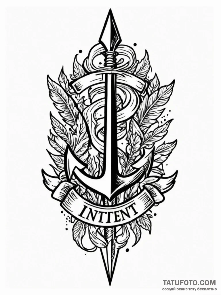 A single, powerful word "intent", with a shar... - эскиз тату (№1752083877_0, 09.07.2025 17:57) — Tatufoto.com