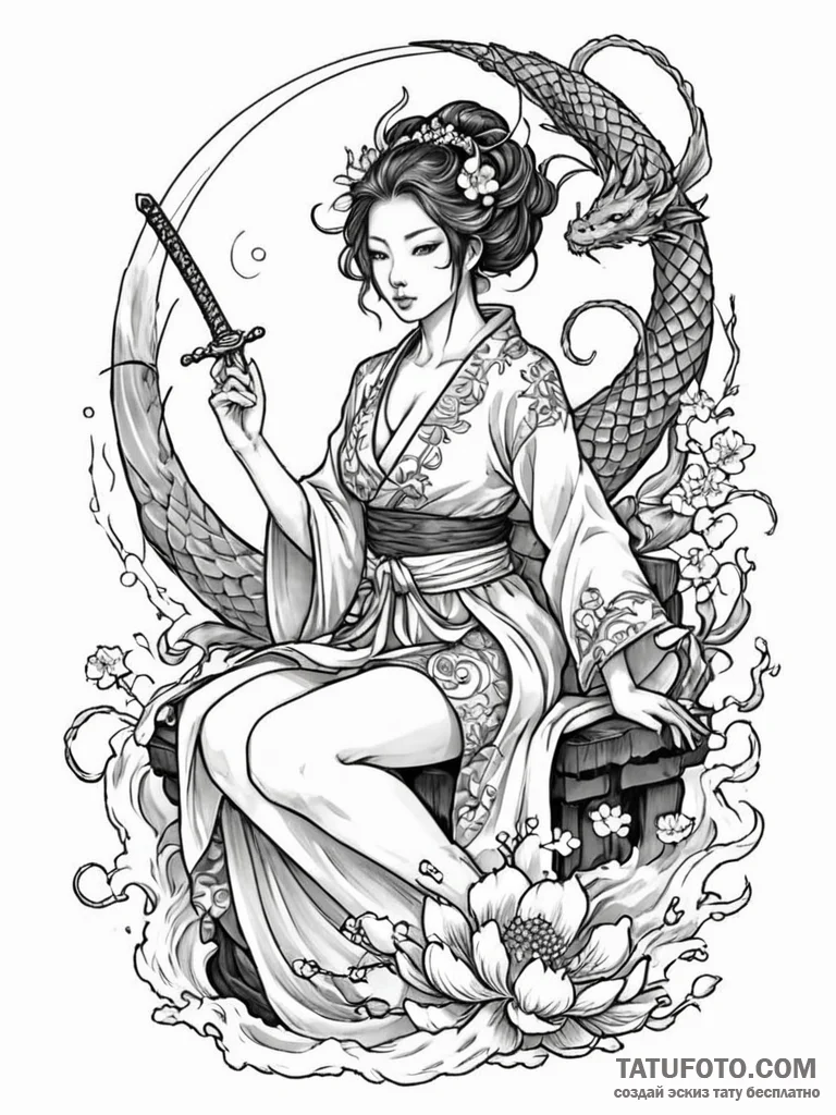 A woman as a queen, sitting on a throne made... - эскиз тату (№1752083960_0, 09.07.2025 17:59) — Tatufoto.com