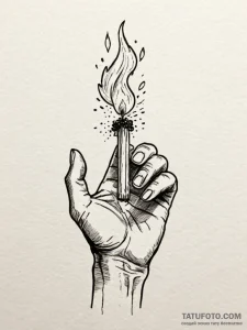 A realistic hand, holding a burning match, th... - эскиз тату (№1752084212_0, 09.07.2025 18:03) — Tatufoto.com
