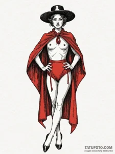 A beautiful woman as a matador, holding a red... - эскиз тату (№1752084462_0, 09.07.2025 18:07) — Tatufoto.com