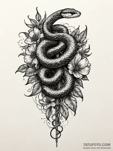 A snake, its body made of beautiful, dark flo... - эскиз тату (№1752084880_0, 09.07.2025 18:14) — Tatufoto.com