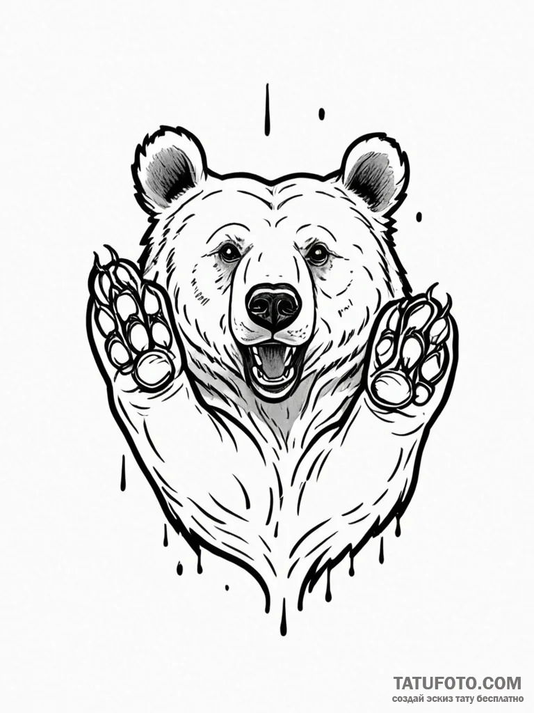 A powerful bear, its paw raised to strike, ta... - эскиз тату (№1752084964_0, 09.07.2025 18:16) — Tatufoto.com