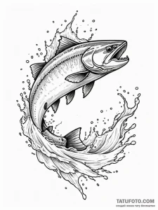 A powerful salmon, swimming upstream against... - эскиз тату (№1752085046_0, 09.07.2025 18:17) — Tatufoto.com
