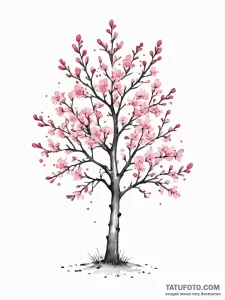 A tree in full bloom, its flowers are soft, p... - эскиз тату (№1752085128_0, 09.07.2025 18:18) — Tatufoto.com