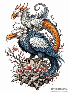 A vulture, perched on a pile of bones, its ga... - эскиз тату (№1752085211_0, 09.07.2025 18:20) — Tatufoto.com