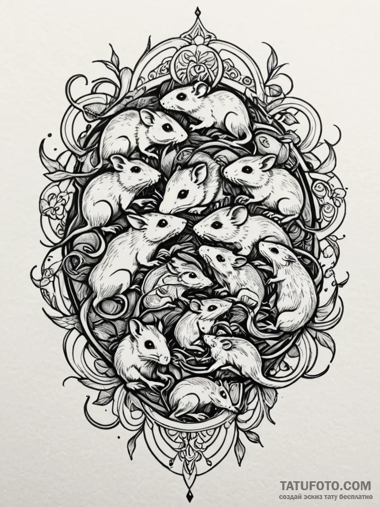 A pack of rats, swarming, a symbol of overwhe... - эскиз тату (№1752085294_0, 09.07.2025 18:21) — Tatufoto.com