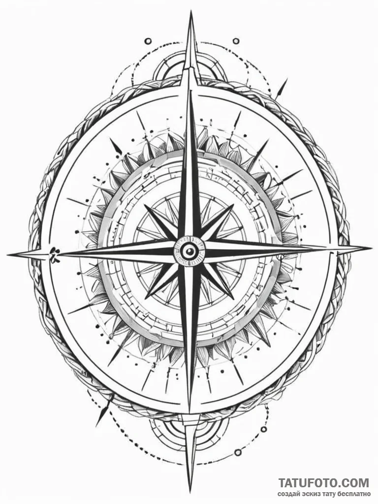 A compass, its needle is broken and spinning,... - эскиз тату (№1752085544_0, 09.07.2025 18:25) — Tatufoto.com