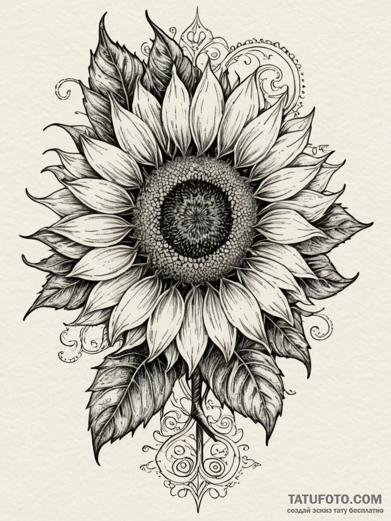 A beautiful, strong sunflower, always turning... - эскиз тату (№1752085877_0, 09.07.2025 18:31) — Tatufoto.com