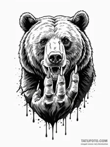 A powerful grizzly bear, its paw print has sh... - эскиз тату (№1752086126_0, 09.07.2025 18:35) — Tatufoto.com
