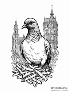 A simple outline of a city pigeon with a fren... - эскиз тату (№1752086297_0, 09.07.2025 18:38) — Tatufoto.com