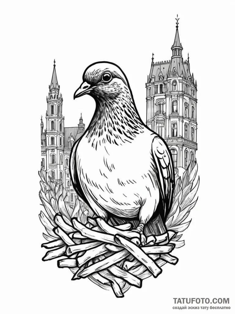 A simple outline of a city pigeon with a fren... - эскиз тату (№1752086297_0, 09.07.2025 18:38) — Tatufoto.com