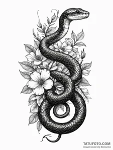 A snake, its body made of beautiful, dark flo... - эскиз тату (№1752086711_0, 09.07.2025 18:45) — Tatufoto.com