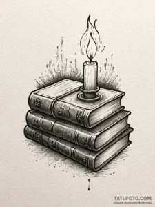 A single candle, its flame is bright and stea... - эскиз тату (№1752086878_0, 09.07.2025 18:47) — Tatufoto.com