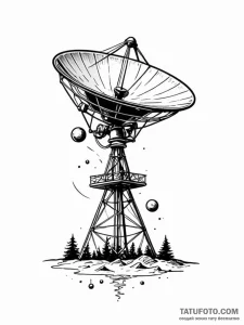 A satellite dish, broadcasting chaotic, black... - эскиз тату (№1752086963_0, 09.07.2025 18:49) — Tatufoto.com