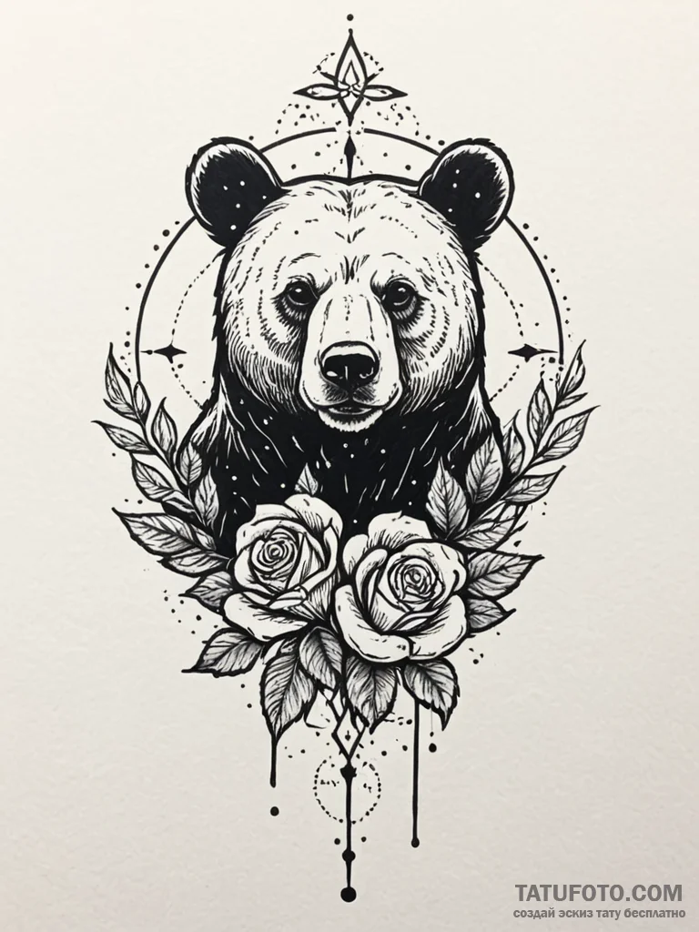 A bear, its silhouette filled with a night sk... - эскиз тату (№1752087134_0, 09.07.2025 18:52) — Tatufoto.com