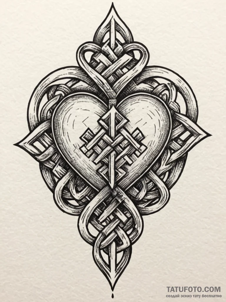 A human heart, with a beautiful, endless knot... - эскиз тату (№1752087218_0, 09.07.2025 18:53) — Tatufoto.com