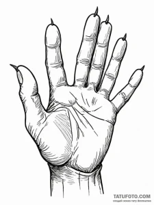 A human hand, with its fingers sharpened into... - эскиз тату (№1752087302_0, 09.07.2025 18:55) — Tatufoto.com