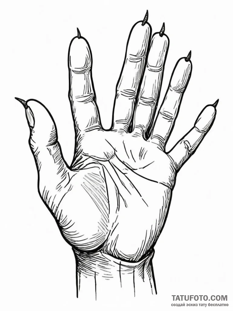 A human hand, with its fingers sharpened into... - эскиз тату (№1752087302_0, 09.07.2025 18:55) — Tatufoto.com