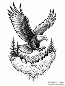 A powerful eagle, soaring high above the clou... - эскиз тату (№1752087469_0, 09.07.2025 18:57) — Tatufoto.com