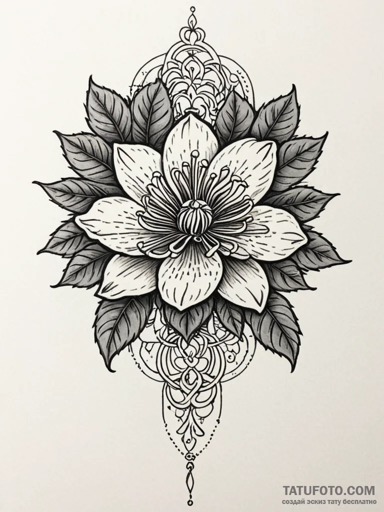 A beautiful, realistic passion flower, intric... - эскиз тату (№1752087554_0, 09.07.2025 18:59) — Tatufoto.com