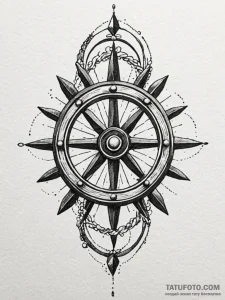 A beautiful, ornate ship's wheel, a symbol of... - эскиз тату (№1752088220_0, 09.07.2025 19:10) — Tatufoto.com