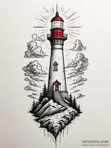 A beautiful, radiant lighthouse, its light cu... - эскиз тату (№1752088472_0, 09.07.2025 19:14) — Tatufoto.com