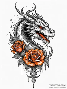 A majestic fire-breathing dragon, its fire is... - эскиз тату (№1752088977_0, 09.07.2025 19:22) — Tatufoto.com