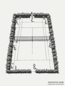 A minimalist drawing of a private tennis cour... - эскиз тату (№1752089062_0, 09.07.2025 19:24) — Tatufoto.com