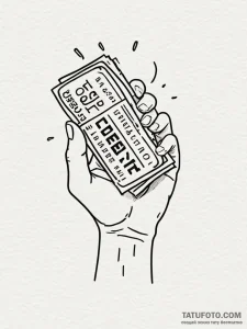 A drawing of a hand holding a losing lottery... - эскиз тату (№1752090199_0, 09.07.2025 19:43) — Tatufoto.com