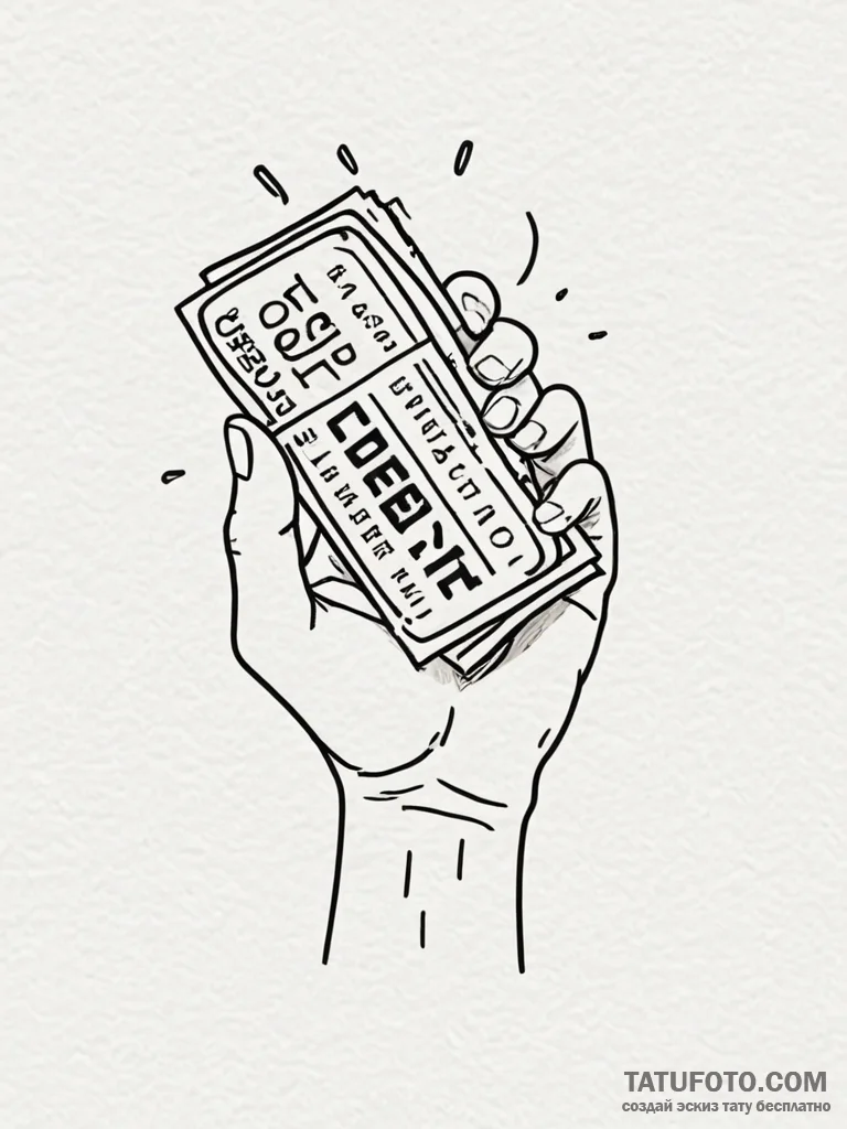 A drawing of a hand holding a losing lottery... - эскиз тату (№1752090199_0, 09.07.2025 19:43) — Tatufoto.com