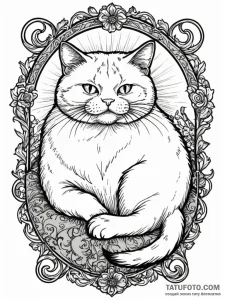 A gluttonous, fat cat, lounging on a velvet c... - эскиз тату (№1752090996_0, 09.07.2025 19:56) — Tatufoto.com