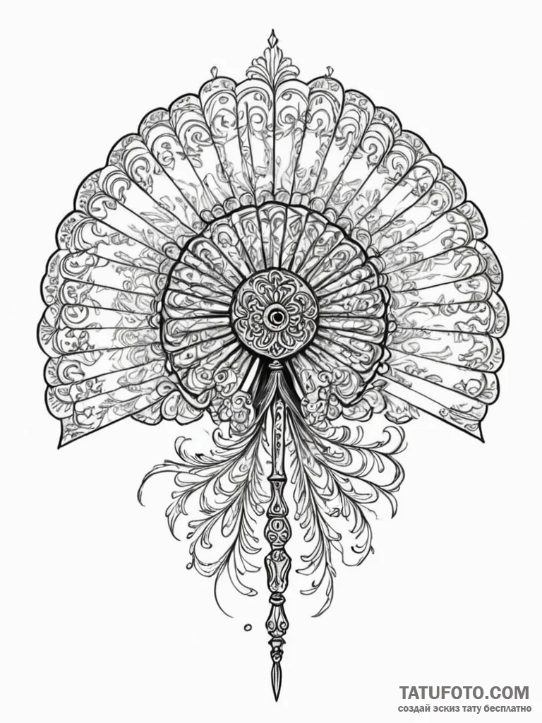 A beautiful, ornate war fan, with hidden blad... - эскиз тату (№1752091081_0, 09.07.2025 19:58) — Tatufoto.com