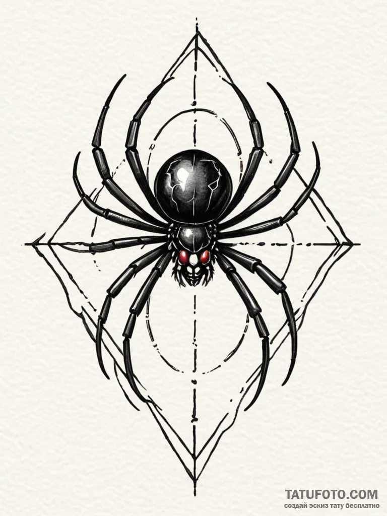 A single, black widow spider, a symbol of dea... - эскиз тату (№1752091251_0, 09.07.2025 20:00) — Tatufoto.com