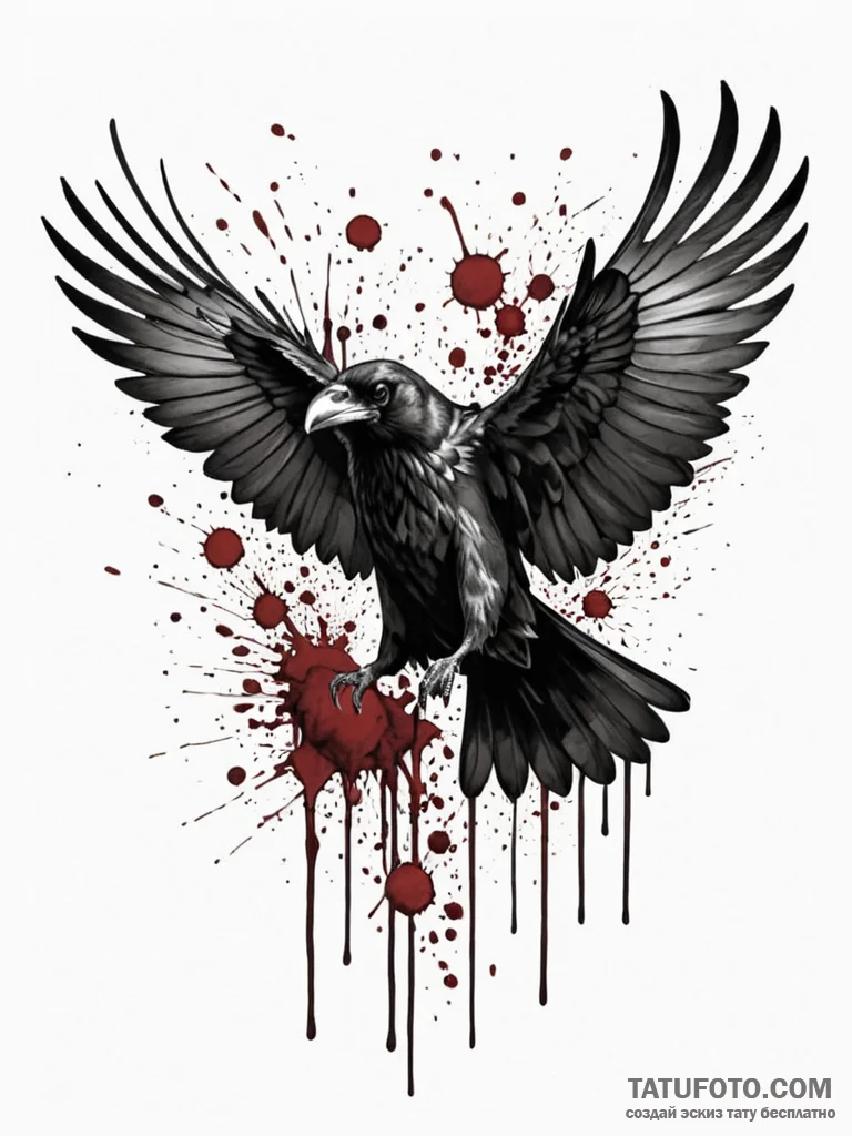 A beautiful, realistic raven, its wings are d... - эскиз тату (№1752091760_0, 09.07.2025 20:09) — Tatufoto.com