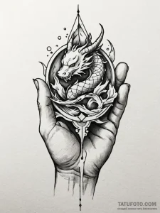 A human hand, holding a single, polished comp... - эскиз тату (№1752092262_0, 09.07.2025 20:17) — Tatufoto.com