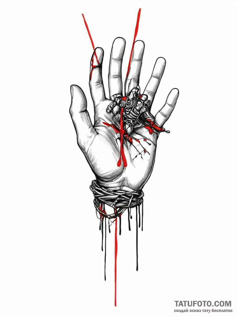 A realistic human hand, with marionette strin... - эскиз тату (№1752092512_0, 09.07.2025 20:21) — Tatufoto.com