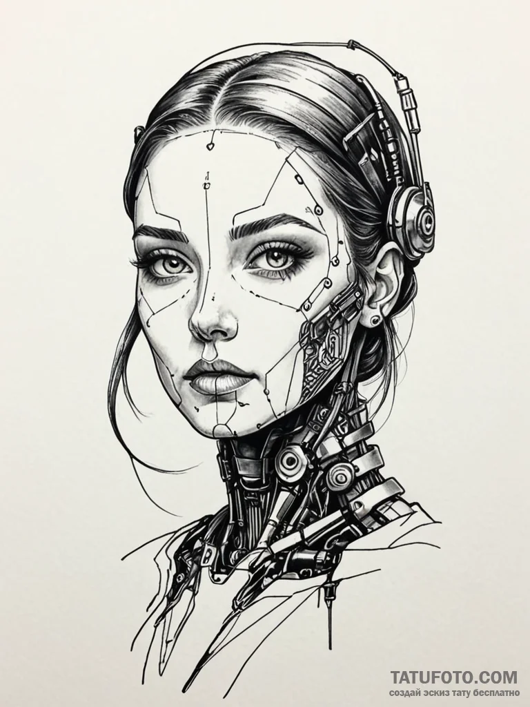 A portrait of a beautiful woman, but she is a... - эскиз тату (№1752092680_0, 09.07.2025 20:24) — Tatufoto.com
