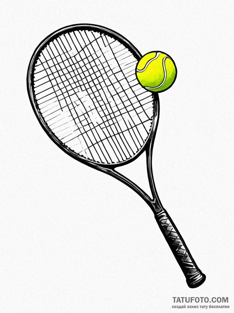 A minimalist drawing of a tennis racket and b... - эскиз тату (№1752093477_0, 09.07.2025 20:37) — Tatufoto.com