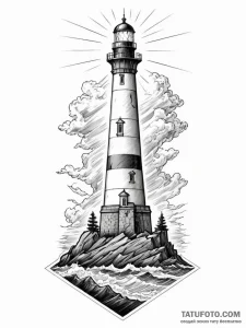 A lighthouse, its beam is a powerful, straigh... - эскиз тату (№1752093893_0, 09.07.2025 20:44) — Tatufoto.com